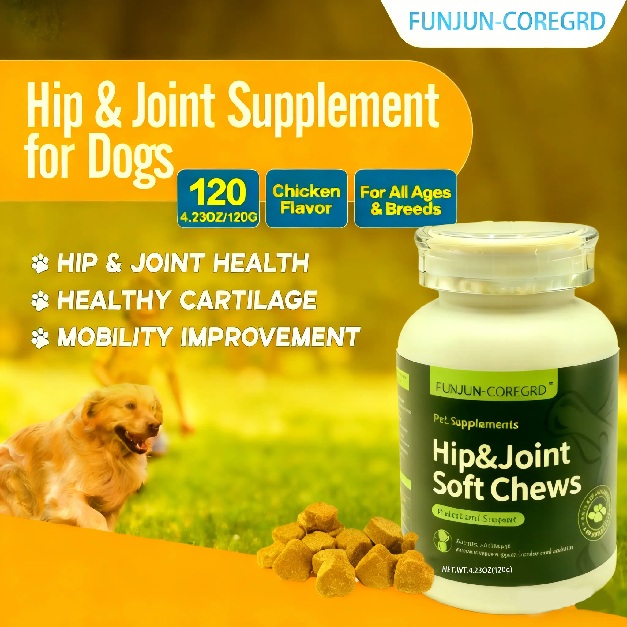 FUNJUN Cat and dog hip joint supplements-glucosamine.chondroitin ...