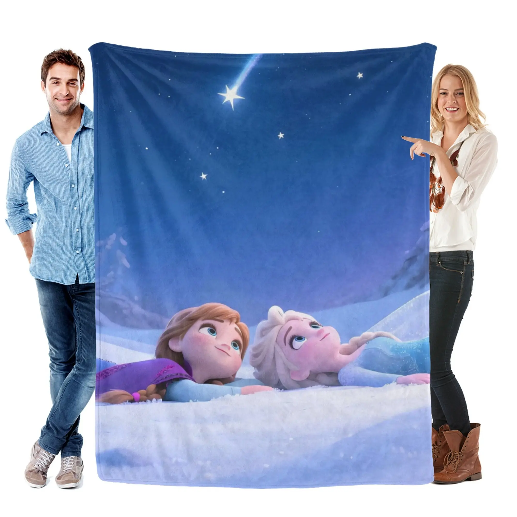 [SummerVibes] DISNEY CLASSIC Frozen Anna & Elsa Soft Flannel Blanket, Vibrant Starry Night Print for Home Bedroom Decor & Kids Gifts