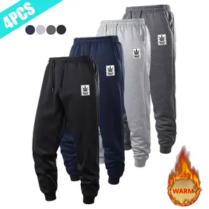 Men's Casual Sports Jogger Pants Set of 4, Running Athletic Sweatpants with Elastic Drawstring and Fleece Lining, Suitable for Autumn and Winter Warmth - Classic Style, Comfortable for Home and Outdoor Daily Use, Men's Jogging Pants, Men's Casual Pants, L