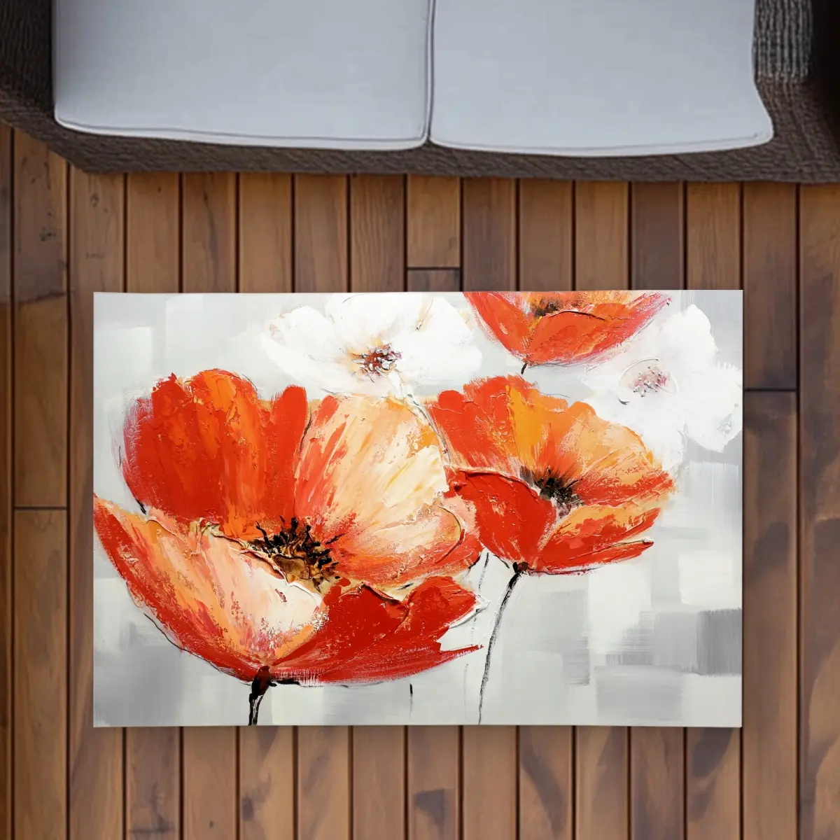 360 Stand Polyester Weatherproof Botanical Outdoor Area Rug - 2x3 ft. Red Wildflowers in the Wind, Rectangle Textile Soft Furnishing Carpet, Botanical Area Rugs, Contemporary Rugs