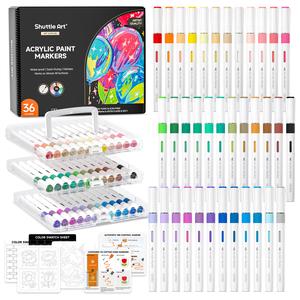 Shuttle Art Automatic Ink Control Acrylic Paint Markers, 36/60 Colors Brush Tip Acrylic Paint Pens for Rock Painting, Ceramic, Wood, Canvas, Glass, Stone, Fabric, Card Making, DIY & Art Supplies,modelpaintingmarkers,Pastel,Metallic,Storage Box, Craft