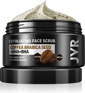 JVR Scrub for Men, Scrub for Deep Exfoliating, Cleansing Blackheads, Ingrown Hair, Preshave Soften, Organic Formulated with Coffee Extract, AHA and BHA Face Exfoliator (4.23 oz)