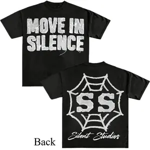 FEEGO Move in Silence Letters Print T-shirt Round Neck Short Sleeved Cotton Casual Tees Y2k Streetwear Keep Up with The Latest Trends in Design Womens Street Style Shirt Women Tops Sonder Design Menswear Thought T-shirt