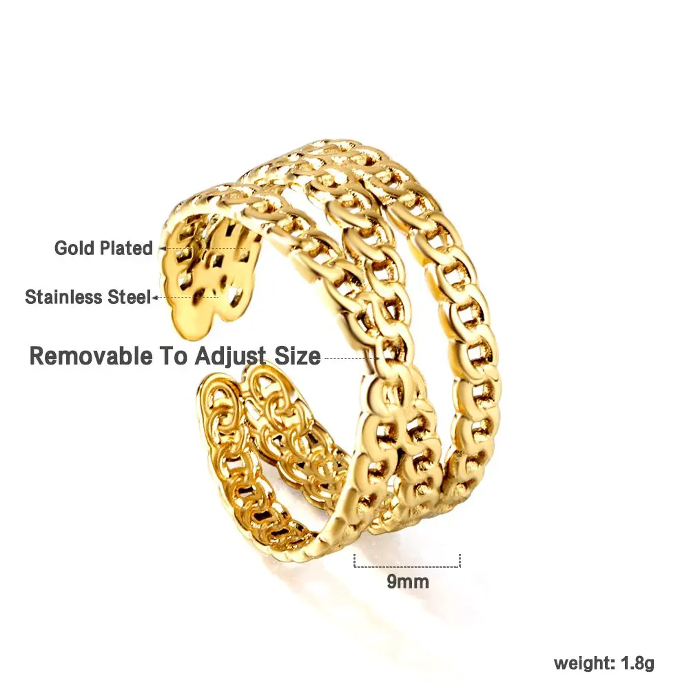 18K Gold Plated Adjustable Open Ring – Waterproof Stainless Steel