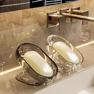 1pc Modern Soap Dish - Oval Bathroom Organizer, Durable Plastic Soap Holder, Clear Shower/Bathtub Décor for Bathroom, Kitchen, or Vanity - Easy to Clean & Space-Saving Design, Elegant Accessory, Easyclean Material, Soap Tray, Bathroom Accessories