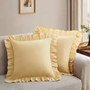 2 Pack Ruffle Euro Pillow Covers 26x26 Inches, Yellow Square Pillow Cases Microfiber Decorative Euro Sham Covers for Sofa Couch Bedroom Living Room