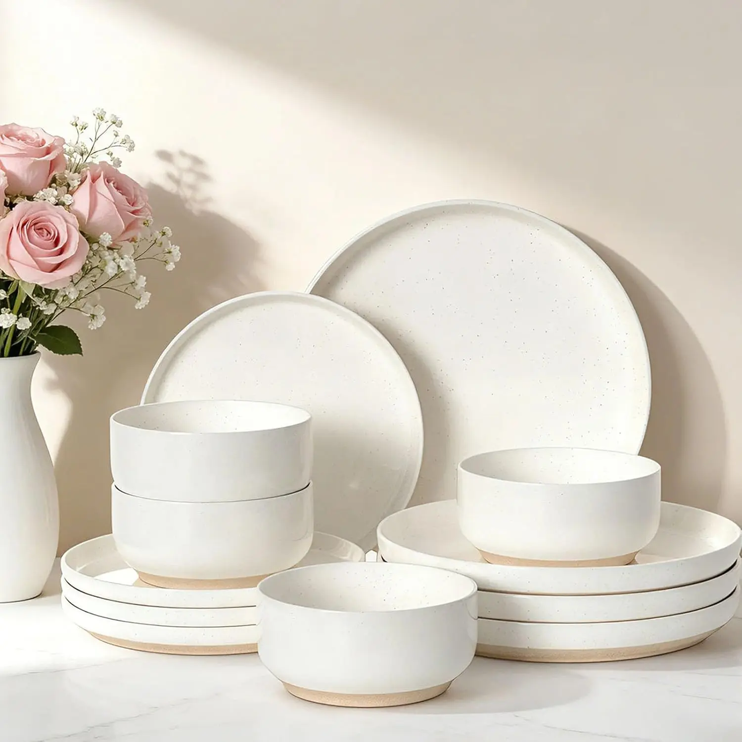 4-Person Suitable Dish and Bowl Set 12-Piece Scratch-Resistant Tableware Set Ceramic Kitchen Tableware Set Microwave and Dishwasher Safe Cream White