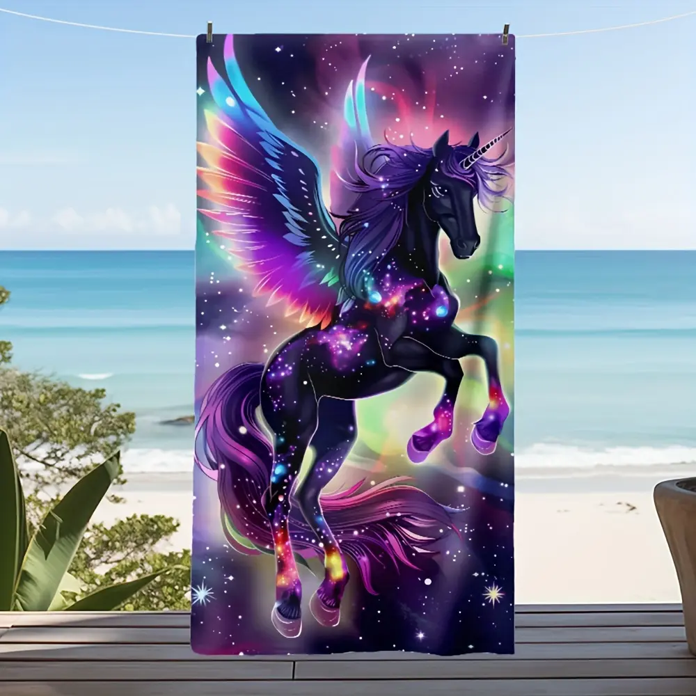 XL Colorful Flying Unicorn Design Beach Towel - Water Absorbent, Quick-Dry Polyester, Lightweight, Sand-Free Microfiber Cloth for Beach, Travel, Beach Towels Xl