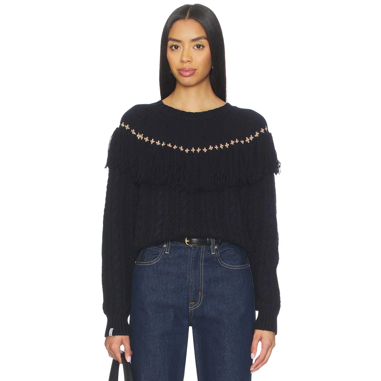 THE UPSIDE Clara Tassle Knit Sweater in Navy