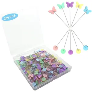 200pcs Flat Head Straight Sewing Pins with Butterfly and Flower Colored Heads, 2.16inch Long Quilting Pins for Dressmaker, Craft, Sewing Project and DIY Decoration