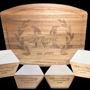 Customized Cutting Board/Coaster Set with Wooden Design, Includes Black Tableware and Available in Multiple Colors