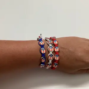 Puerto Rico flag bracelet set of three. Blue , white and red color strings.