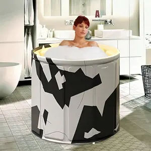Portable Bathtub For Adults Foldable SPA Soaking Standing Bath Tub For Shower Stall, Freestanding Non-Inflatable Hot Ice Bath Tub With Thickened Thermal Foam To Keep Temperature.Home Outdoors Gyms, Quick Opening Without Installation