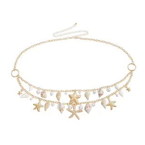 Women's Bohemian Starfish Conch Shell Pearl Belly Chain, Summer Beach Bikini Body Jewelry, Sports & Outdoor Accessories