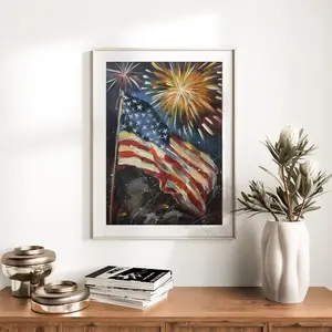 4th of July Patriotic Print Wall Art, American Flag, Patriotic Independence Day Unframed Poster, Patriotic Dog Bar Art, Kitchen Wall Decor, International Dog Day Gift