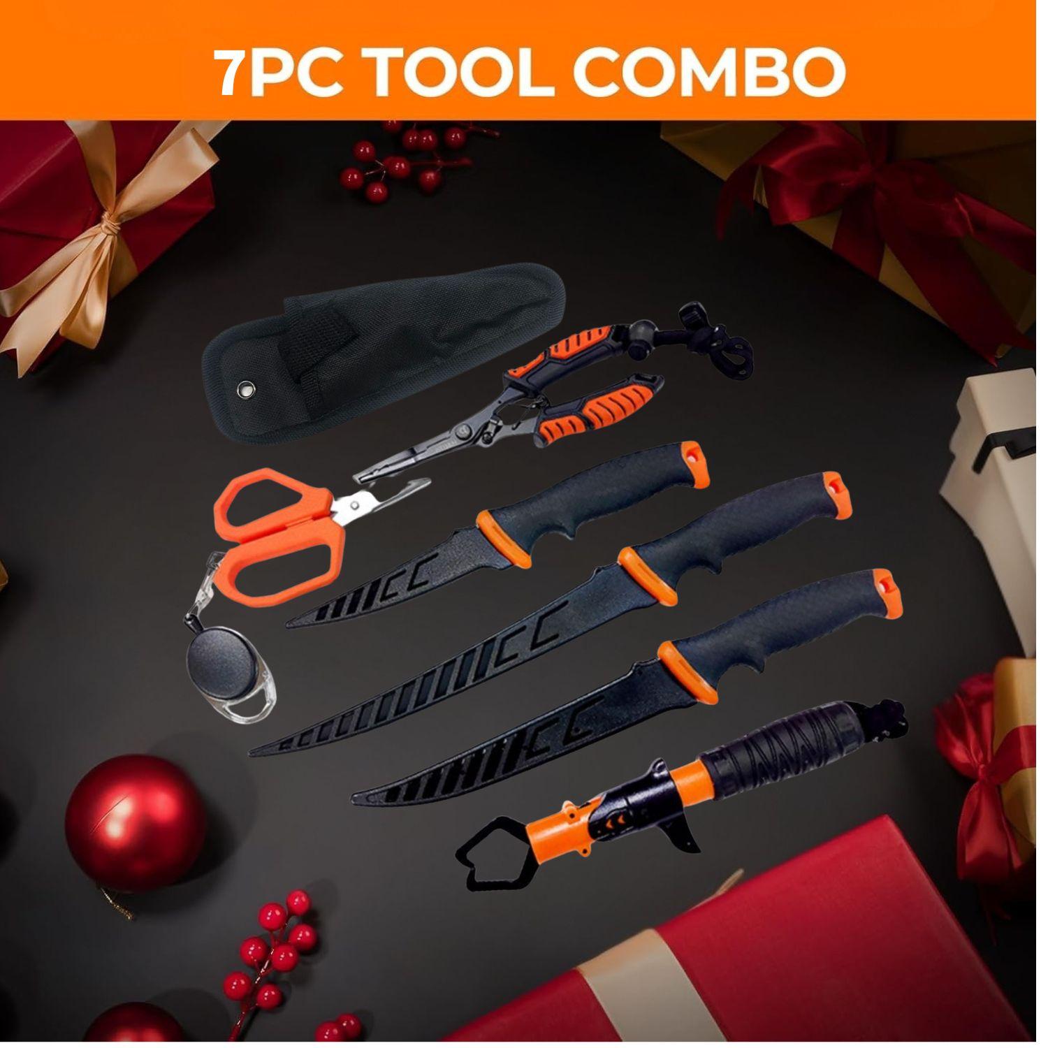7pcs Fishing Tools Kit- Fishing Plier, Fish Lip Gripper, Fillet Knife, Scissors, Fishing Accessories and Equipment, Fishing Gifts for Men