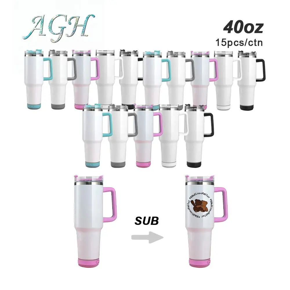 AGH 15pcs 40oz Sublimation Speaker Tumbler with Handle Music Player Stainless Steel Insulated Coffee Travel Mug Portable Drinkware Flasks Bottled