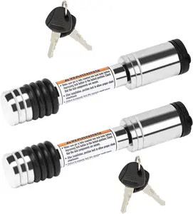Chrome Trailer Hitch Lock, 5/8" Dia Barbell-Style Locking Hitch Pin, Towing Hitch Receiver Lock with Anti-Rattle, Fits 2" Receiver Tubes, Class III & IV Hitch Receivers (2 Pack Keyed Alike)