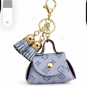 Blue Mini Bag Keychain Charm Tassel Gold Blue Mini Bag Keychain Charm Tassel Gold