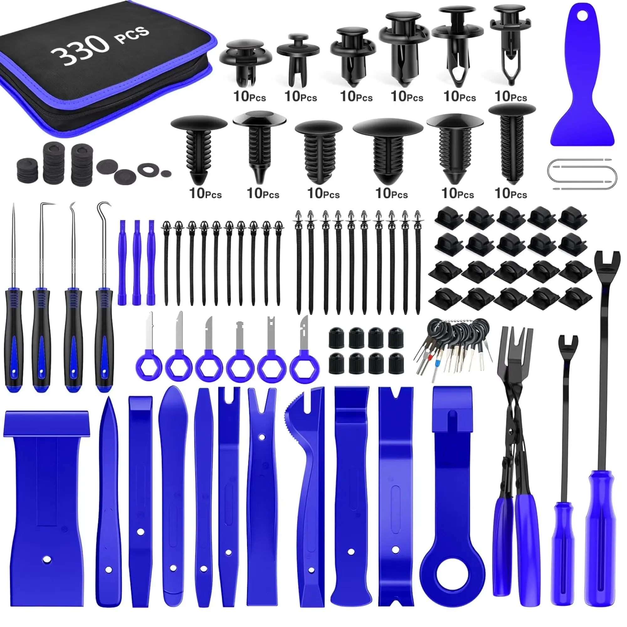 330Pcs Trim Removal Tool, Auto Removal Set for Car Panel Dashboard Radio Puller Tool Plastic Pry Tools Clip Pliers/Fastener Pry Tool with Storage Bag - Blue
