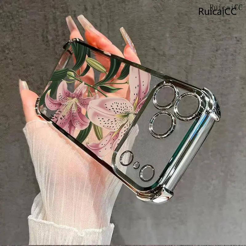 RuicaiCC Elegant Lily Pattern TPU Smartphone Case with Screen Protector & Anti-Drop Protection for iPhone 17 Air,16 Pro Max,15,14 Plus,13,12,11 - Shock-Resistant, Custom Fit, Light Yet Tough, Durable, Aesthetic Handheld Cellphone Device Accessory, Devices