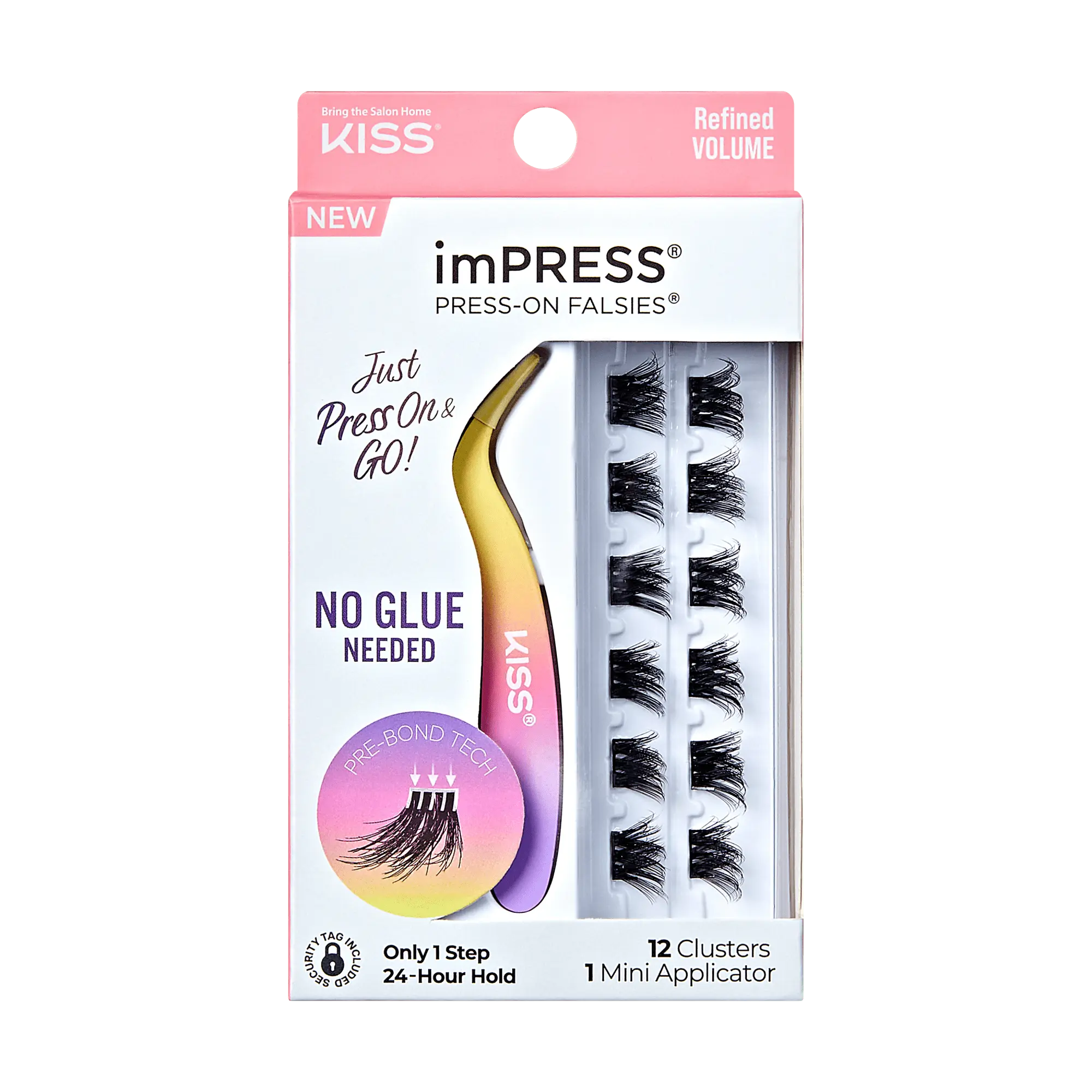 Impress Falsies Pre-Glued False Eyelashes Minipack - Refined | 12 Lash Clusters, With Mini Applicator, 10mm-12mm