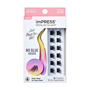 Impress Falsies Self Adhesive Eyelashes, 12 Lash Clusters + Applicator - Refined