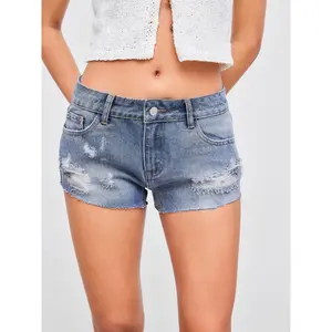 Cider [size 0-10] Cider Denim Low Rise Solid Ripped Micro Shorts