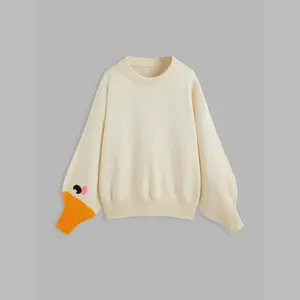 Cider [size 0-26] Round Neck Goose Pattern Sleeve Knitted Top Curve & Plus