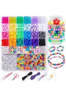 1200 Piece Bracelet Making Kit, 24 Color Pony Rainbow Beads, Elastic Friendship Bracelet Set, DIY Jewelry Craft, Birthday Gift, Keychain Accessory