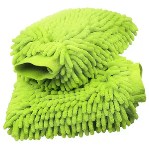 2 Pack Car Wash Mitt Microfiber, Scratch Free Lint-Free, Premium Chenille Microfiber Mitt Car Wash Brush, Green, Regular Size 7.87''X11.02''