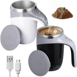 Self Stirring Coffee Mug, 2 count Automatic Adsorbent Travel Stirring Mug, 13.3oz Rechargeable Electric Mixing Cups, 304 Stainless Steel Rotating Travel Cups, Christmas  Birthday Gifts(White,Black)