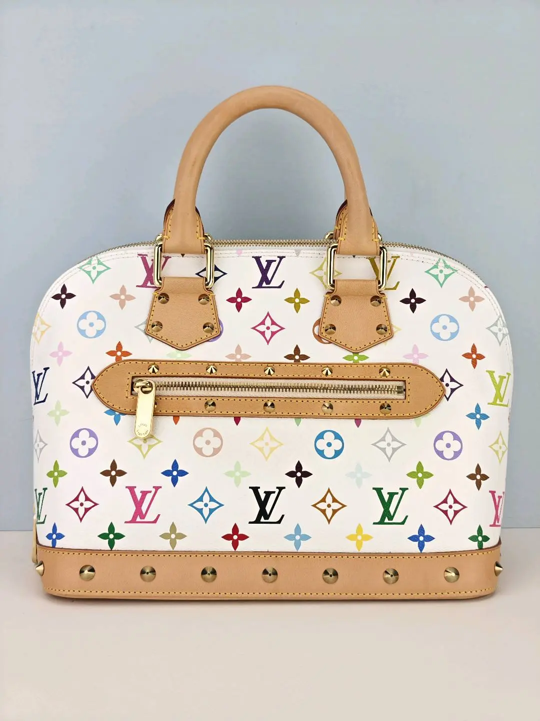 Pre-owned White Monogram Multicolore canvas with natural cowhide trim Clutches & Wristlets Louis Vuitton White Monogram Multicolore Alma PM Handbag【FL2067】