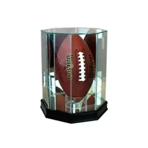 212 MAIN Upright Octagonal Football Display Case - Cherry, UV-Protected Acrylic Glass Holder for Autograph Collectibles Showcase, Autographs