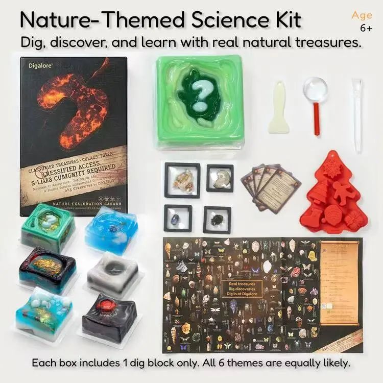 Digalore No-mess Earth Science Discovery Box - Butterfly-Infused Nature STEAM Kit for 8+ Unisex Kids, Clean Hands-On Exploration Materials, Gift Box Design, Rainy Day Gift, Soap Base Collectibles for Learning Fun, Age 8+