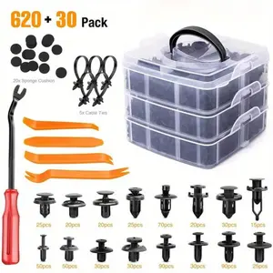 620Pcs Auto Fastening Clips Automotive Car Visor Clip Replacement Fixing Pins Nylon Rivet Kits Bumper Door Panels Interior Removal Accessories Tool Repair Box Plastic