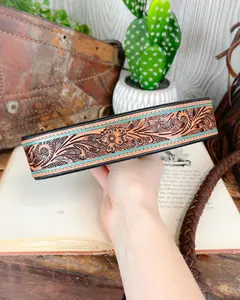 Trusted Amigo Tooled Leather Western Dog Collar