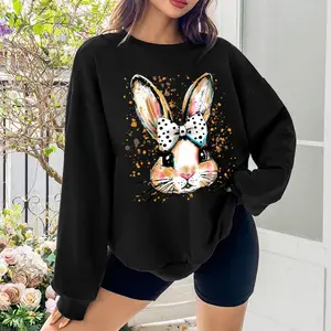 Easter Hand Drawn Bunny Printed Round Neck Long Sleeve Sweatshirts Graphic Design Fashion