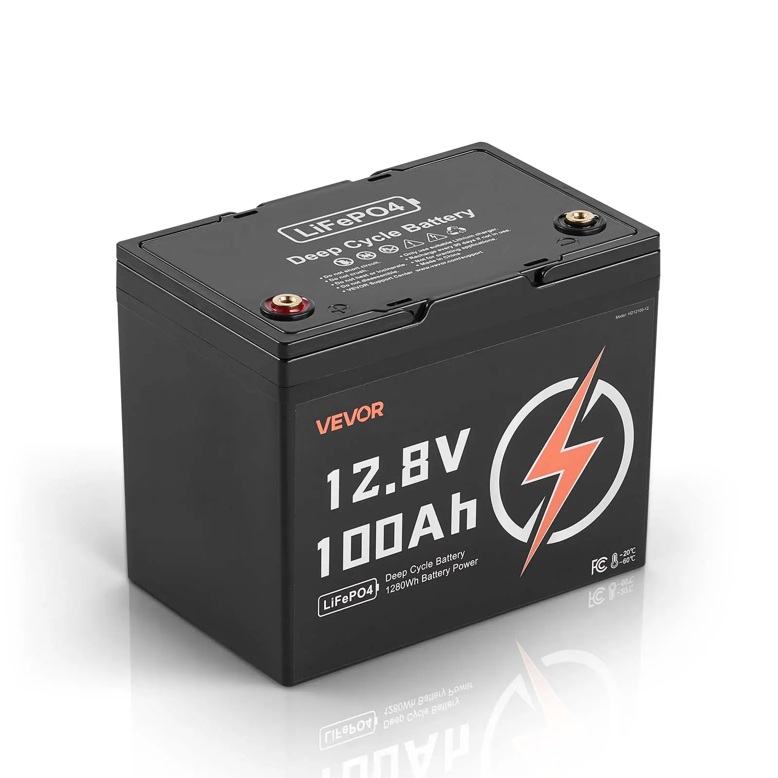 VEVOR 12V 100Ah High-Capacity Lithium Ion Portable Battery Pack (20.5 lbs), Deep Cycle Power Pack with Built-in BMS, 15000 Cycles, 10-Year Lifetime, Low Temp Protection, T14 Terminal for Solar Off-Grid Home Energy Storage (Father's Day Gift), Batteries