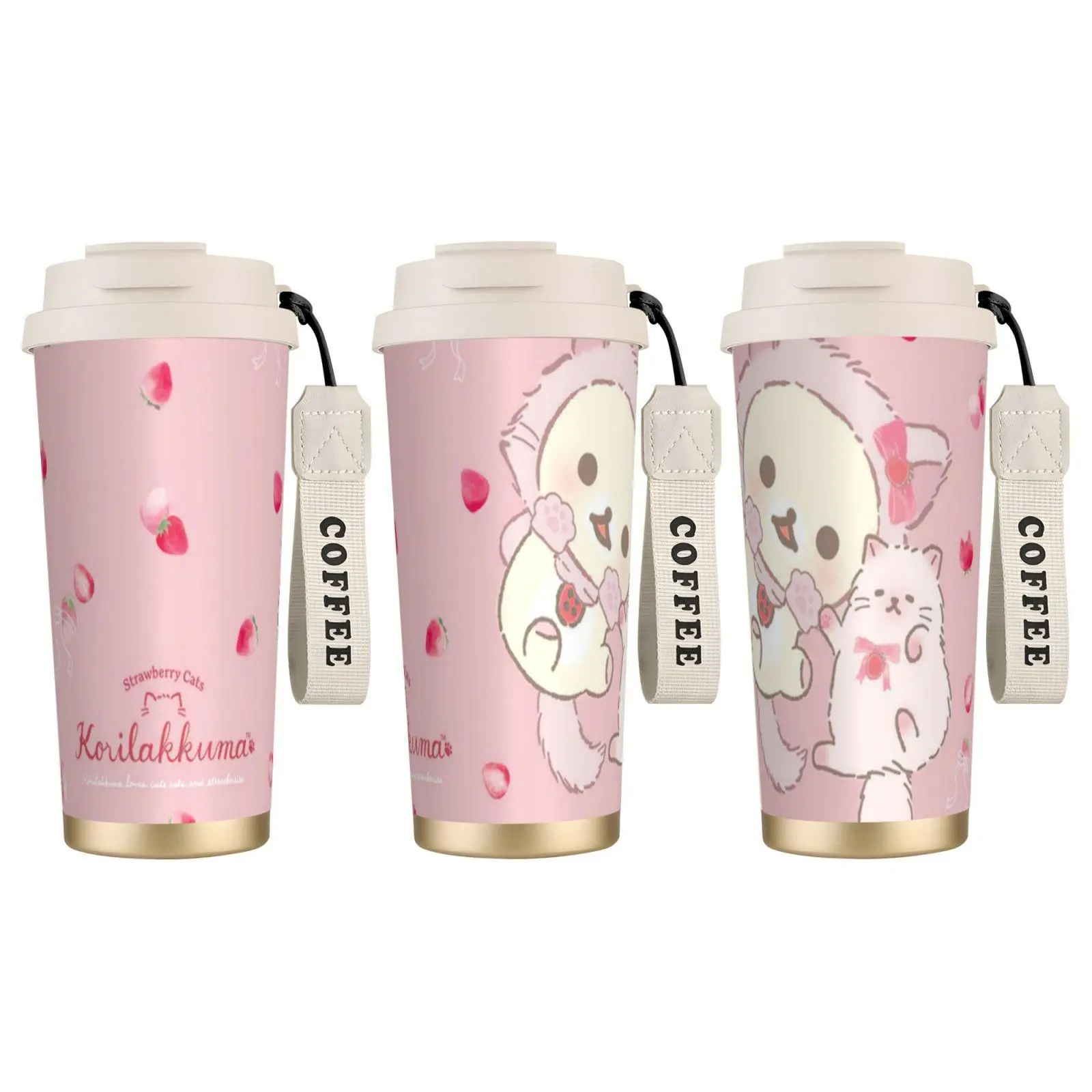 1pc BPA-Free 316 SS Rilakkuma Double Wall Thermal Flask - 18oz Cute Pink Strawberry Cartoon Tumbler, Acid & Alkali Resistant, Heat Resistant, Insulated Lid, Portable Dual-Drink Hot/Cold Cup, 68mm Base, Office/Outdoor Use, Gift Idea
