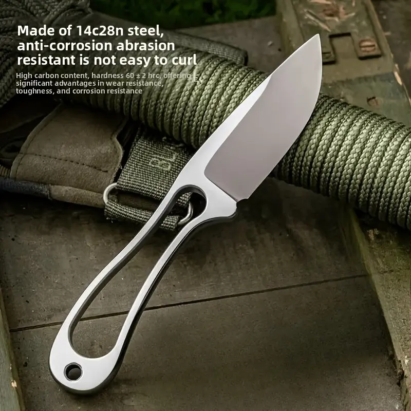 High Hardness 14C28N Steel Fixed-Blade Straight Knife with Paracord Handle - Compact Fixed-Blade Knives, Portable EDC Survival Equipment for Camping & Fishing, High Hardness Knives