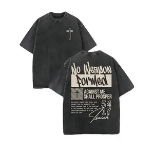 Retro Washed "No Weapon Formed Against Me" Bible Verse T-Shirt, Black Oversized Casual Top, Religious Inspirational Aesthetic Apparel, Ideal For Everyday Style & Relaxed Daily Attires