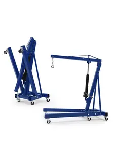 2 Ton Engine Hoist, 4400Lbs Heavy Duty Folding Cherry Picker Engine Lift With 6 Casters, Hydraulic Shop Crane Lifter Cherry Picker For Garage, Workshop, Factory, Blue