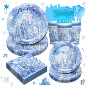168pcs Frozen Birthday Party Supplies, Winter Snowflake Frozen Plates, Cups, Napkins, Cutlery for Christmas Winter Wonderland Frozen Birthday Party Decorations Serves 24