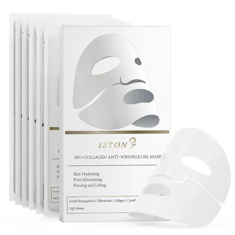 ISTON Ultra-Hydrating 6-Piece Bio-Collagen Gel Face Mask with Hyaluronic Acid - Nighttime Firming Lifting Treatment for All Skin Types, Minimizes Pores, Boosts Elasticity, Locks in Moisture
