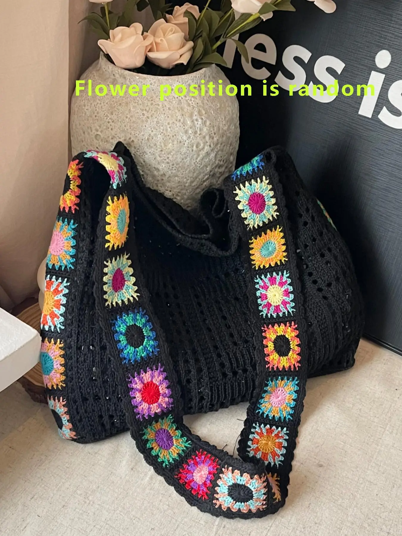 Women's Fashionable Floral Pattern Crochet Shoulder Bag, Boho Style Crossbody Bag for Daily Used, Casual Trendy Versatile High-quality Daily Commuti