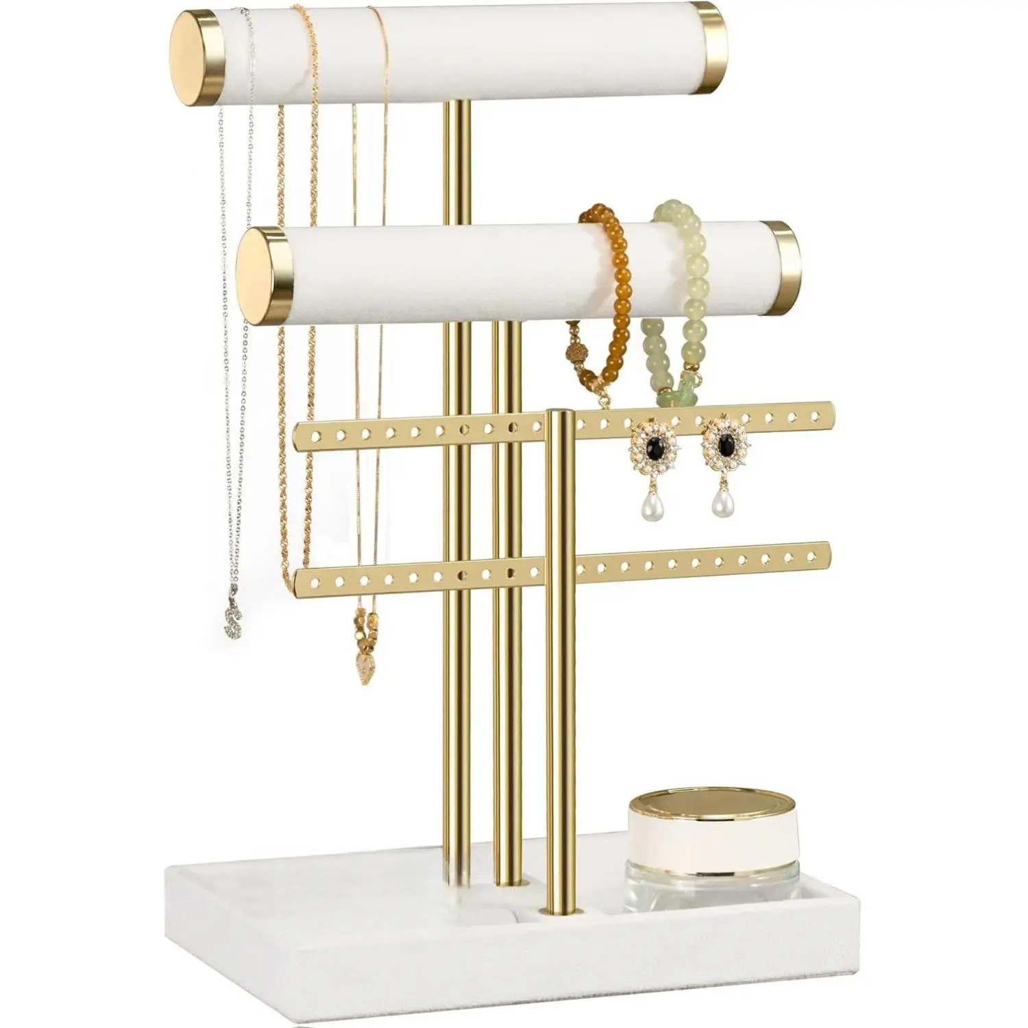3 Tier Bracelet Holder Display - Detachable T Bar White Velvet Bracelet Holder, Jewelry Holder Organizer for Bracelet, Necklace, Earrings, Rings Gift Decoration