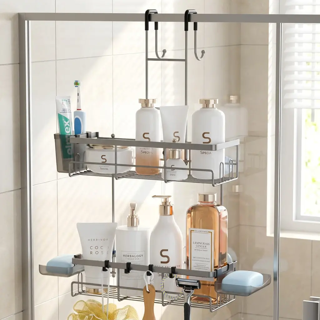 Hanging Shower Caddy Organizer - No Drilling Shower Organizer with Hooks, Rustproof & Waterproof 304 Stainless Steel Bathroom Shelves