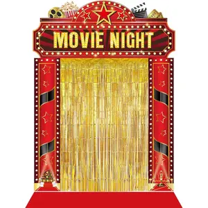 Movie Night Porch Sign Banner Movie Themed Party Decorations  Foil with Red Carpet Runner Movie Theater Film Show Backdrop for  Entryway Birthday Photo Prop Party Supplies