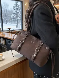 Women's Large Capacity Soft Leather Commuter Bag, New Loose Fit Tote Purse, High-End Unique Design Handbag for Daily Use, PU Tote Satchel